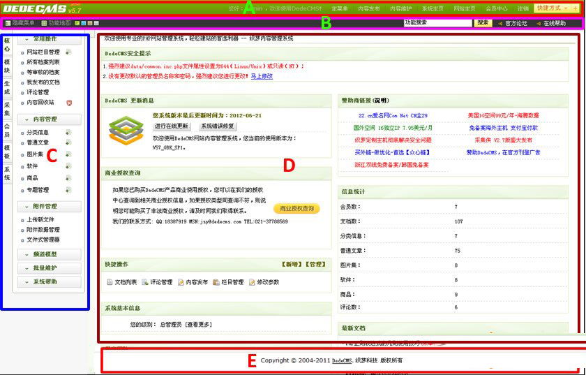 dede织梦后台默认界面